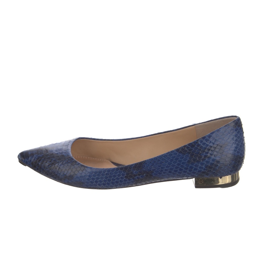 Tory Burch Bedford ballerina snakeskin leather cobalt blue flats shoes GUC